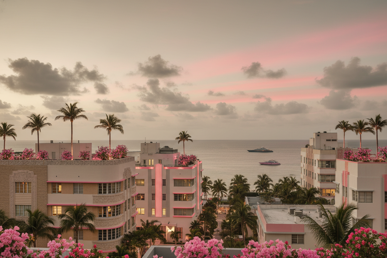 Miami in neutral colors with pops of Pink