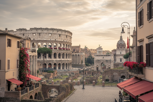 Rome in neutral colors with a pops of red